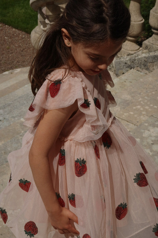 YVONNE FRILL DRESS - STRAWBERRY